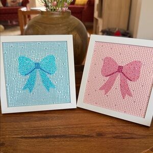 Sequin Bow Wall Art Set in Blue and Pink